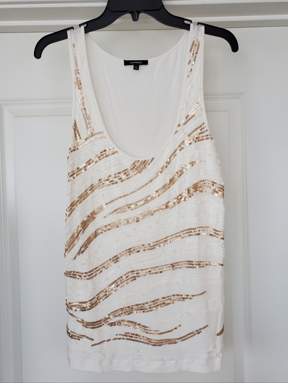 Express Gold & White Sequin Tank Top